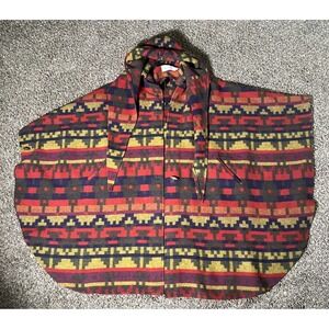 Vintage 80s Dani Colby Colorful Hooded Batwing Cape Poncho Aztec Southwestern